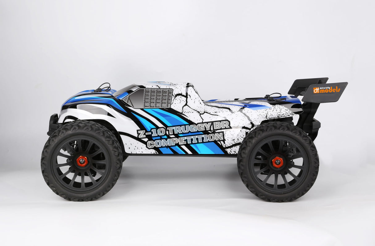 DF Models Z-10 Competition Truggy BR Brushed RTR (L x A x A 50 x 36 x 23 cm, Aprox. 3600 g, Escala 1:10XL, hasta 40 km/h, a Partir de 14 años, Incluye batería y Cable de Carga USB, Coche teledirigido