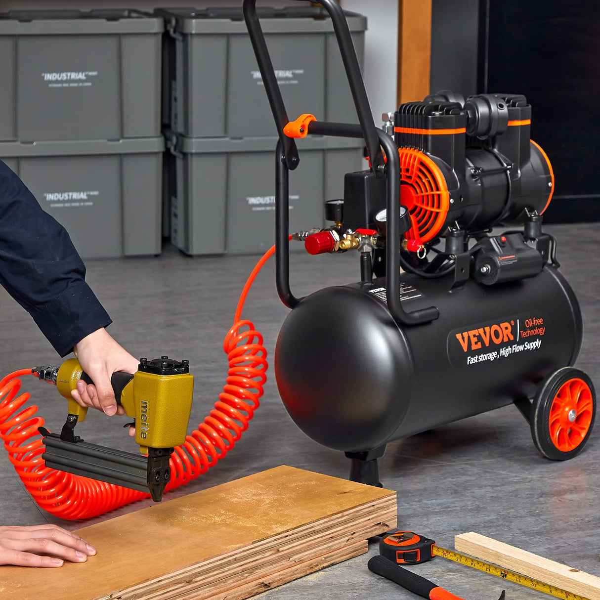 VEVOR Compresor de Aire Silencioso de 24L Compresor de Aire sin Aceite 1450W 2 CV Presión Máxima de 3,5 Mpa Motor sin Aceite 70dB para Reparación de Automóviles Inflado de Neumáticos Pintura a Pistola