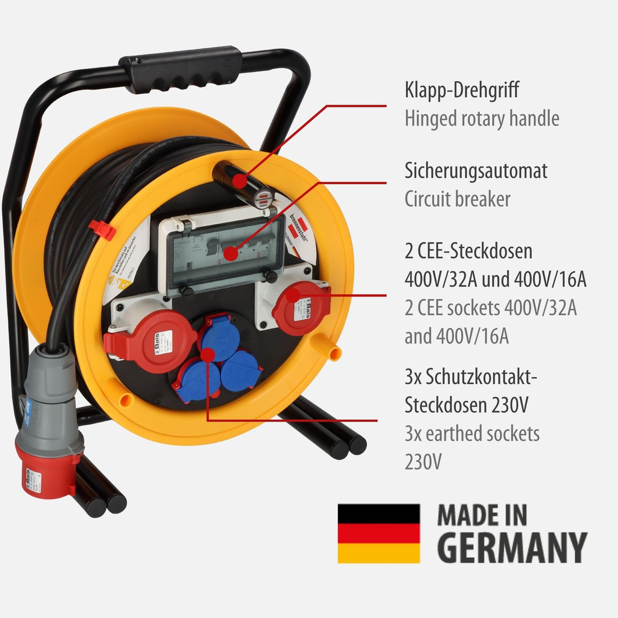 Brennenstuhl Brobusta 380 CEE 2 FI IP44 - Carrete de cable (25 m, con protección FI, para uso permanente en exteriores, fabricado en Alemania)