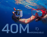 WOLFANG GA300 Cámara Acción 4K, Submarina 40m Impermeable con Tarjeta 32GB, WiFi 60FPS 24MP, Zoom 8X + Gran Angular 170° EIS, Mando 2.4G, Pantalla Táctil, 2 Baterías 1350mAh