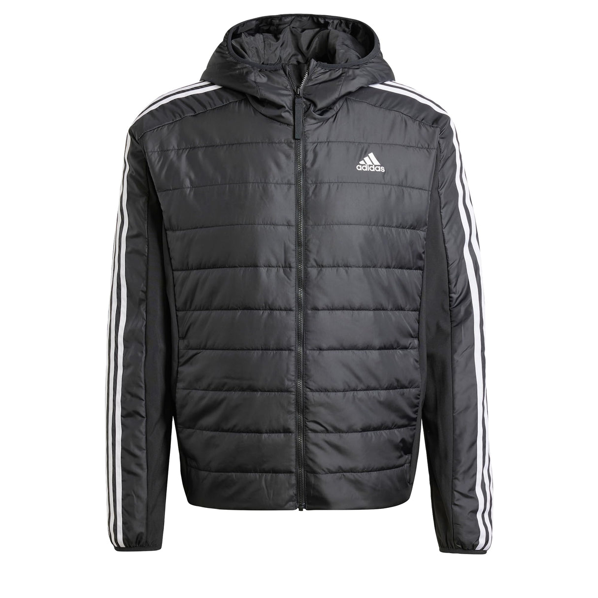 adidas Hombre Essentials 3-Stripes Insulated Hooded Hybrid Jacket, Black, S