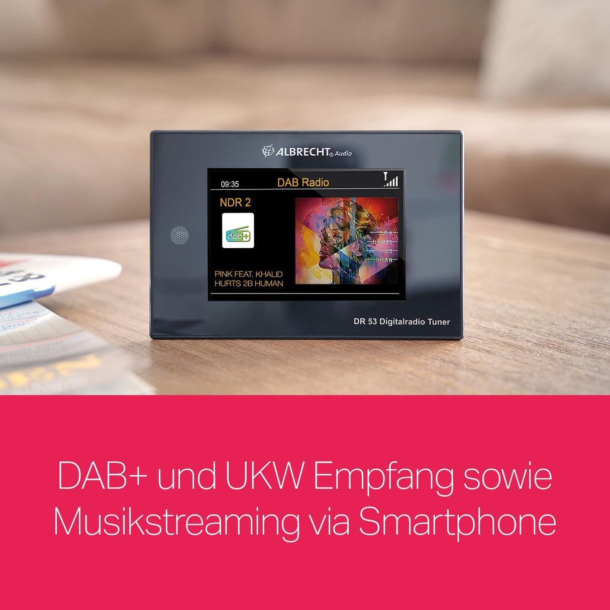 Albrecht DR53, Dab+/FM sintonizador de Radio Digital, 27251, con Pantalla a Color de 4 Pulgadas para conectar al Sistema estéreo, Incluye Mando a Distancia