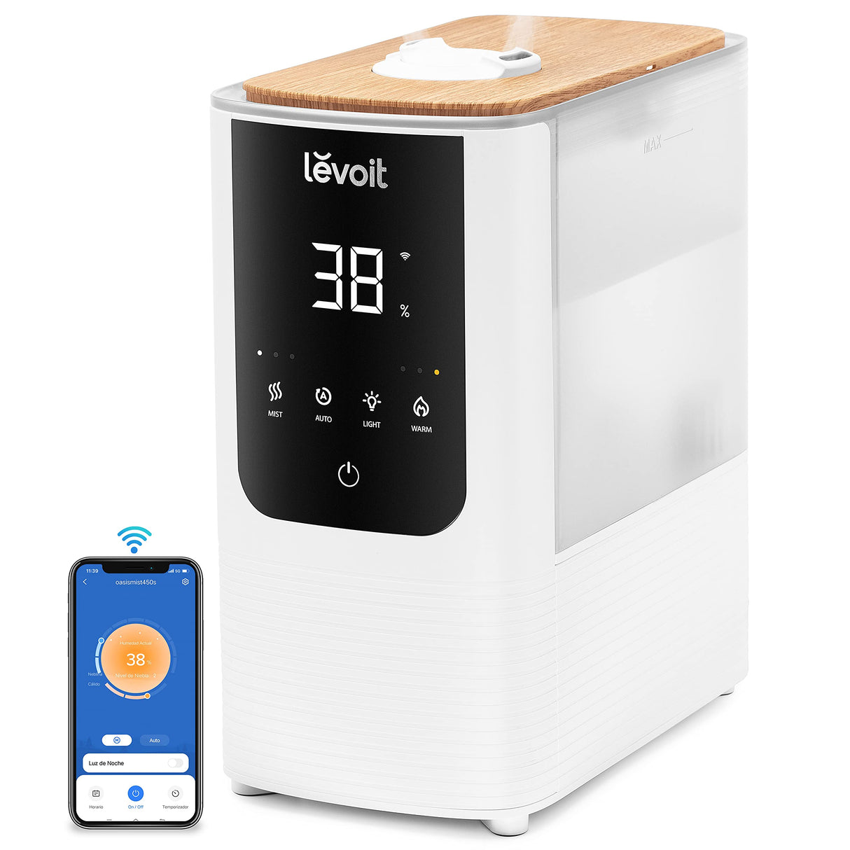 LEVOIT OasisMist 4.5L Humidificador Inteligente, Niebla Caliente & Fría a 45h y 40m² , Modo Auto, Luz Personalizada, Aromaterapia y Silencioso 26dB para Bebés y plantas,Temporizador, Amazon Exclusive