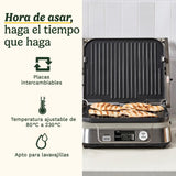 Cuisinart 6-en-1 : Gril, Plancha, Gaufrier | Plaques réversibles antiadhésives | Écran digital | SearBlast® | Bisagra ajustable, Acero inoxidable