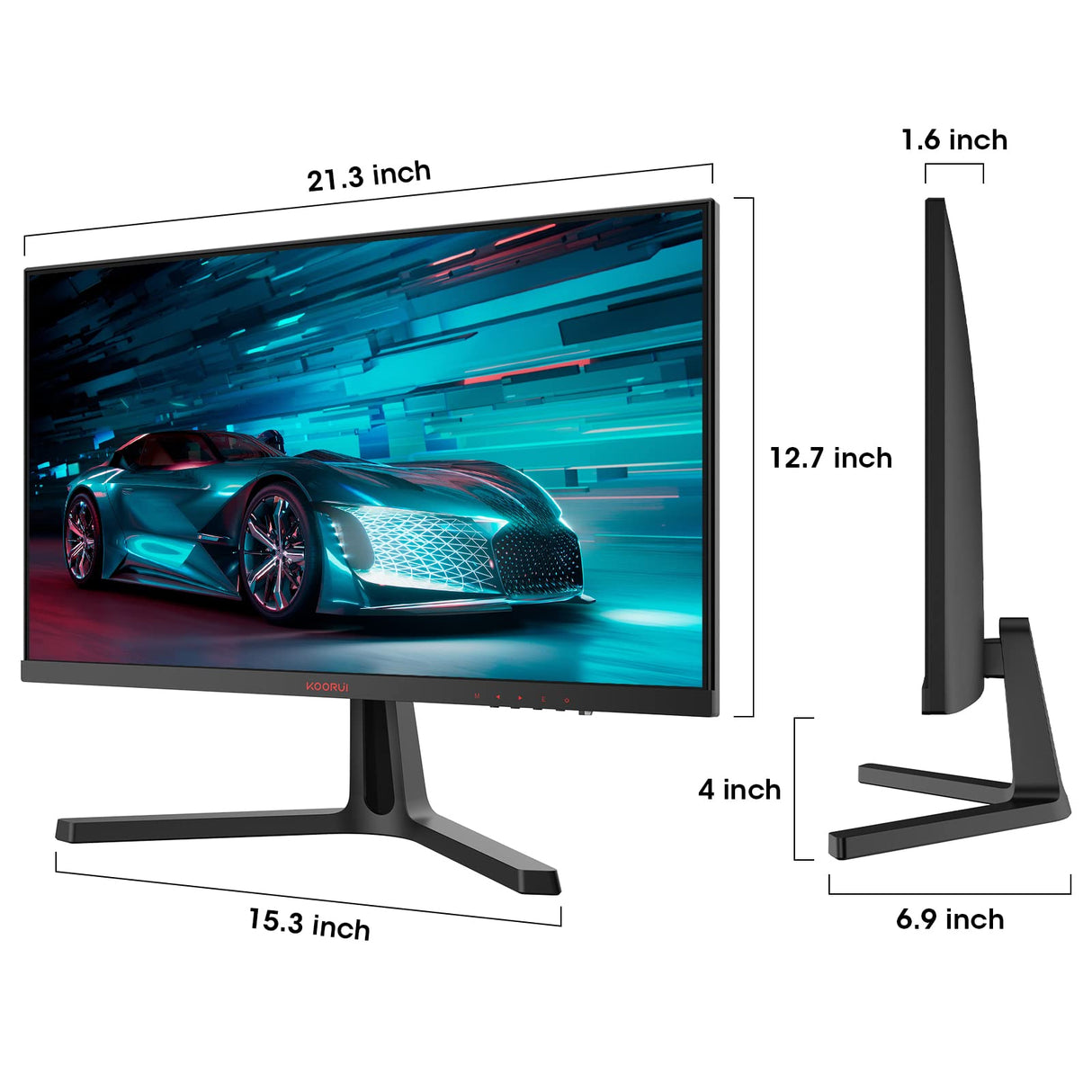 KOORUI 24" FullHD Monitor Gaming 165Hz (1ms MPRT, 1920x1080, 3000:1, 85% DCI-P3, AdaptiveSync, Flicker-Free, Low Blue Light, Eye Care, Inclinación VESA 75x75mm)