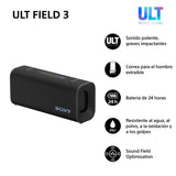 Sony ULT Field 3 - Altavoz Bluetooth portátil con ULT Power Sound, batería de 24 Horas, IP67, Resistente al Agua, al Polvo y a los Golpes, Correa Desmontable para el Hombro, Compacto - Negro