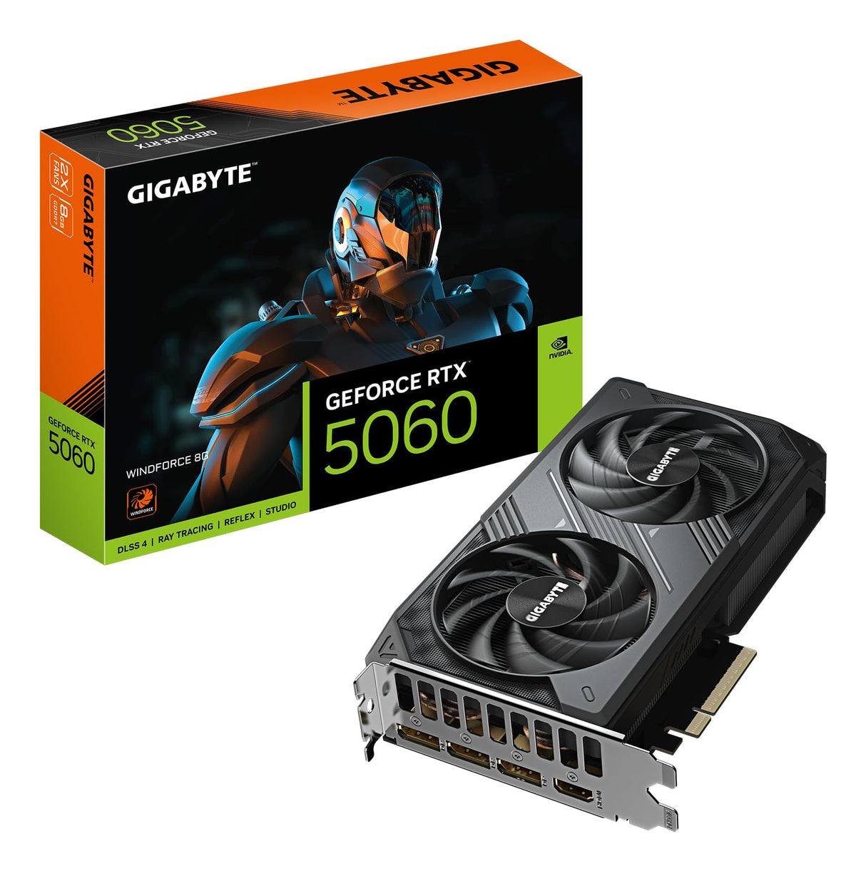 Gigabyte GeForce RTX 5060 WINDFORCE 8G Tarjeta Gráfica - 8GB GDDR7, 128bit, PCI-E 5.0, 2497 MHz Frecuencia del núcleo, 3 x DisplayPort, 1 x HDMI, GV-N5060WF2-8GD