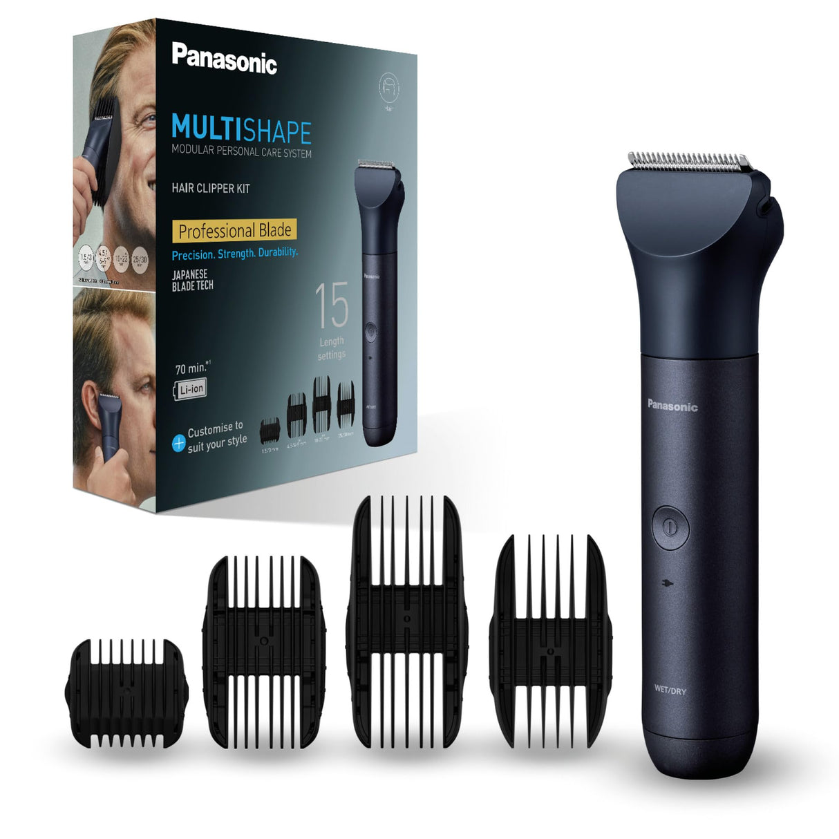 Panasonic ER-CKL3-A301 MULTISHAPE [Sistema de Cuidado Personal] Cortadora De Cabello, Unidad Principal y Cabezal De Cabello, 15 Configuraciones Longitud, 4 Accesorios, Batería Iones De Litio, Negro
