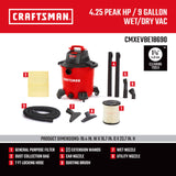 CRAFTSMAN CMXEVBE18690 Aspiradora portátil de Uso General con Cepillo para Polvo de Polvo y Accesorios, Color Rojo