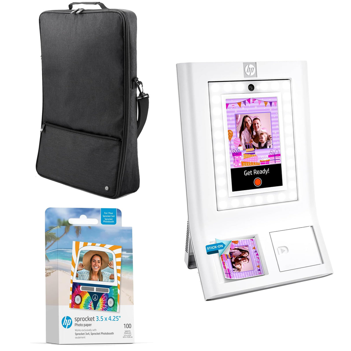 HP Sprocket Máquina de Fotomatón Impresora de Fotos a Color Instantánea (Blanco) Paquete Inicial + Papel Zink (100 Hojas) + Estuche Acolchado