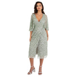 Maya Deluxe Womens Midi Ladies Sequin Embellished Cape Sleeve Wrap Dress for Wedding Guest Bridesmaid Cocktail Prom Evening Vestido, Green Lily, 44 para Mujer
