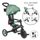 Tricycle Globber Explorer 4 en 1 Evolutif et Pliable Vert Olive
