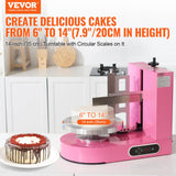 VEVOR Máquina para Decorar Pasteles, para Untar y Cubrir Crema, Bajo Ruido, Plato Giratorio con Raspador Ajustable, para Pasteles 15 y 35 cm, Velocidad de Rotación 25-320 RPM, Rosa, 600 x 370 x 550 mm