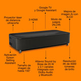 Epson Lifestudio Grand Plus EH‑LS970B | Proyector TV Láser de Ultracorto Alcance | Cine en Casa 4K | 4.000 Lúmenes | Imagen IA | Sonido BOSE | GoogleTV | Pantalla 150 Pulgadas | Garantia5 Años | Negro