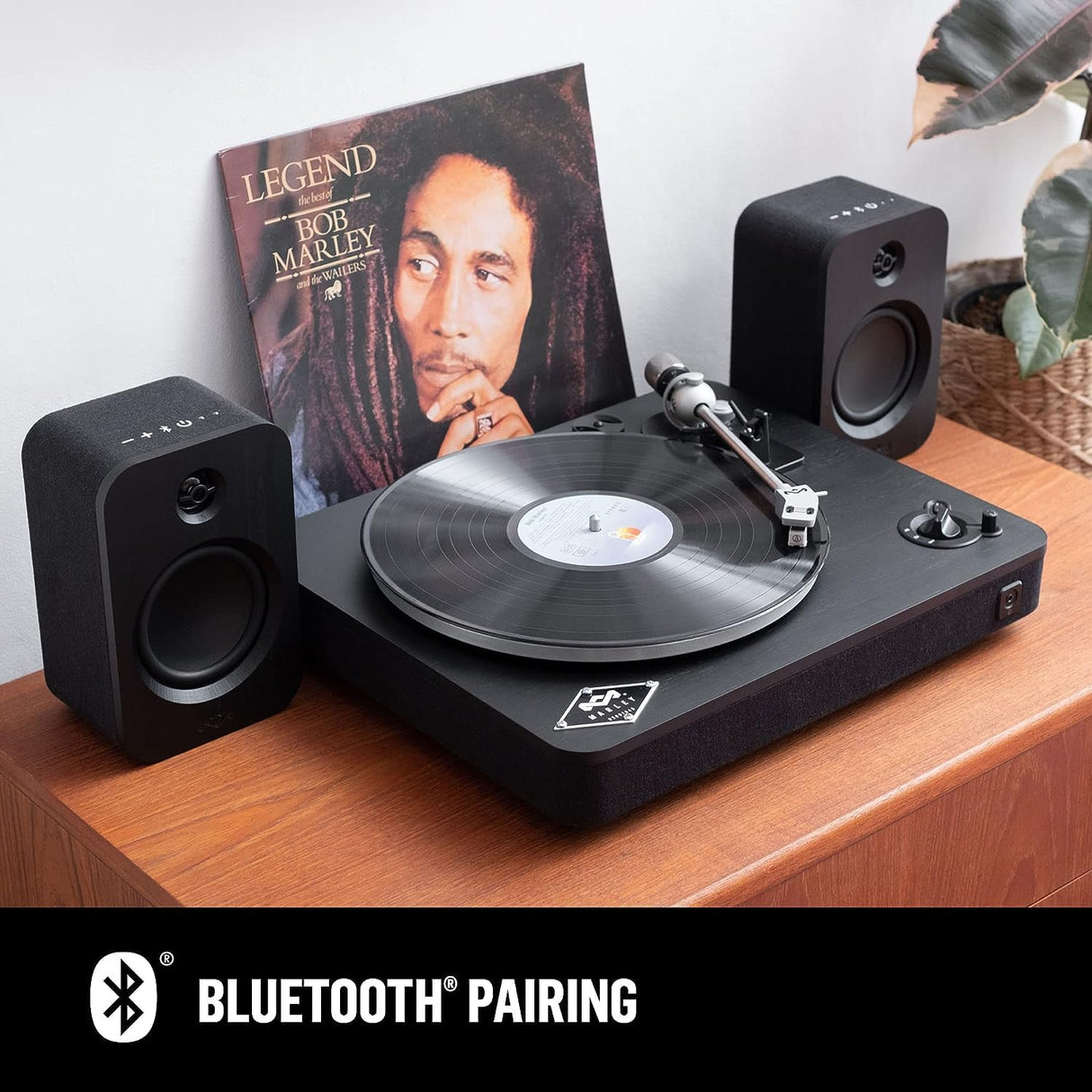 House of Marley Stir It Up Wireless Tocadiscos de Vinilo Bluetooth - Reproductor de Vinilos de 2 Velocidades Producido Sosteniblemente, Tocadiscos Bluetooth con Cápsula de Audio-Technica, Negro
