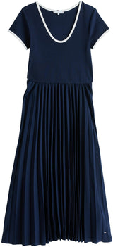 Tommy Hilfiger Vestido Mujer Contrast Soft Pleat Fit & Flare, Azul (Dark Night Navy), XS