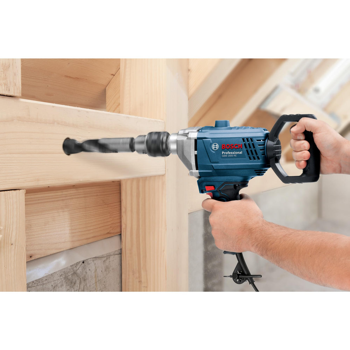 Bosch Professional GBM 1600 RE - Taladro sin percusión (850 W, Ø max perforación acero 16 mm, empuñadura giratoria 360°, en caja)