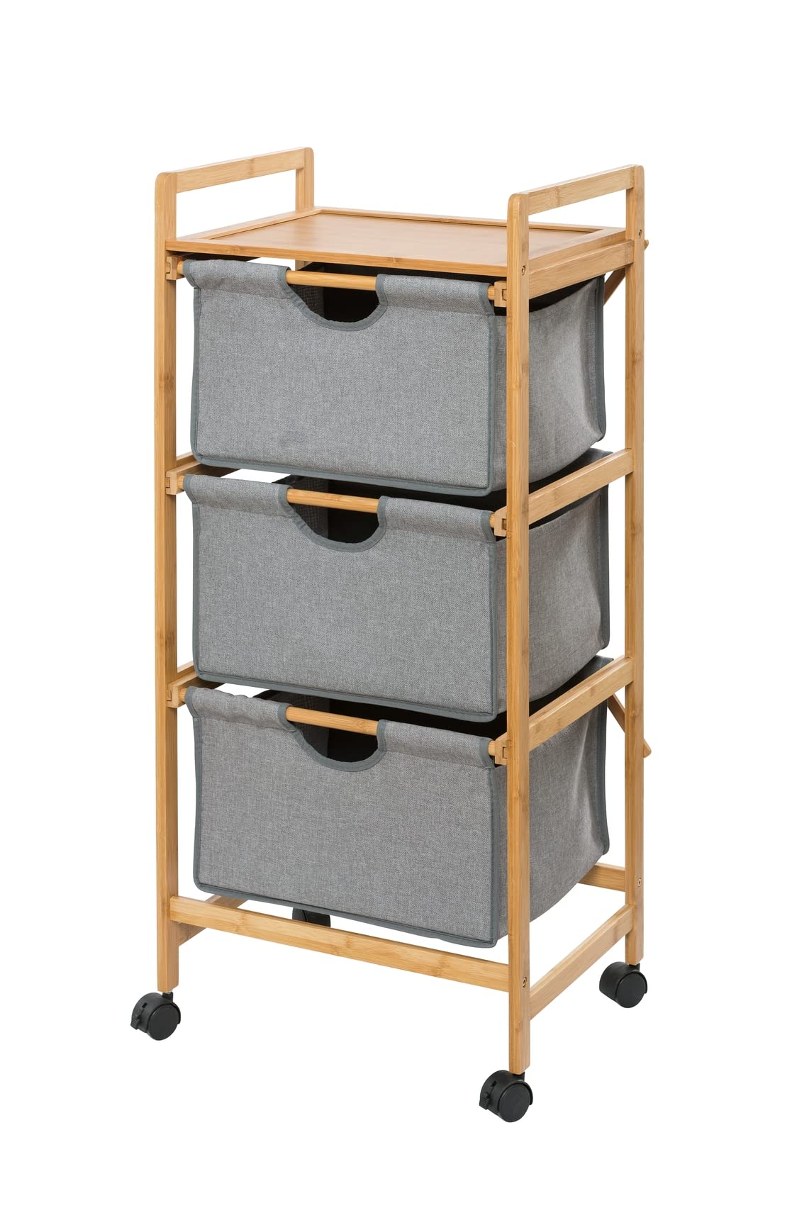WENKO Carrito para la Colada Bahari con 3 cestas extraíbles, 100 poliéster, 44 x 96 x 34 cm, Color Natural/Gris, bambú, marrón