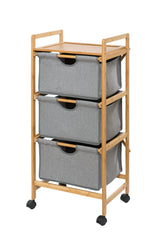 WENKO Carrito para la Colada Bahari con 3 cestas extraíbles, 100 poliéster, 44 x 96 x 34 cm, Color Natural/Gris, bambú, marrón