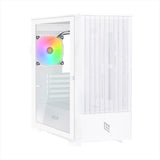 Noua Fobia L111 Blanco Micro ATX para PC Gaming Mini Tower 0.60MM SPCC Ventilador LED ARGB Direccionable Frontal Malla y Panel Lateral de Vidrio Templado Cierre Magnético