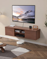 VEVOR Mueble de TV en la Pared, Estante Flotante para TV 1520 x 390 x 368 mm con Estante Ajustable y Puertas Correderas para Reproductor de DVD, Decodificador de Cable, Carga de 52 kg, Nogal