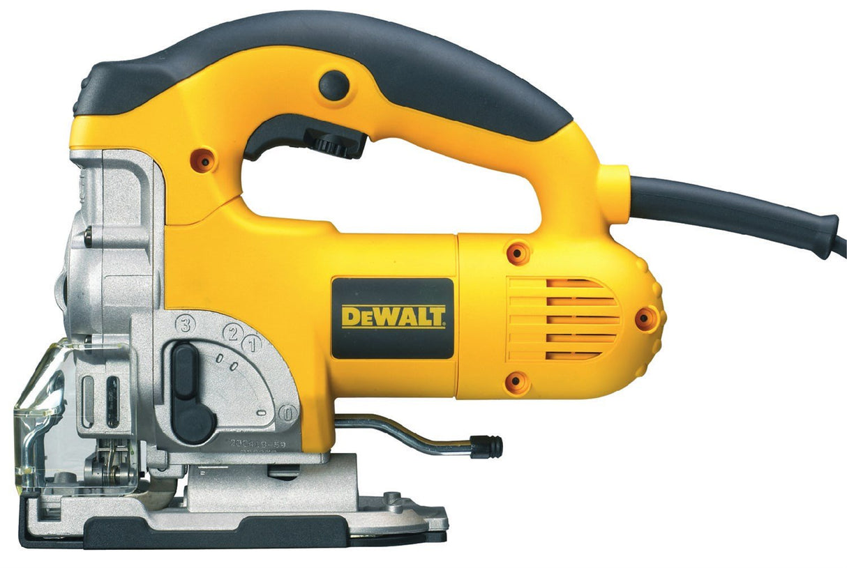 DEWALT DW331KT-QS - Sierra de Calar 701W, Velocidad Variable 0-3100 cpm, Corte en Madera 135 mm, Metal 12 mm, Acción Pendular, Cambio Rápido de Hoja, Base Ajustable, Inc. Maletín TSTAK de Transporte
