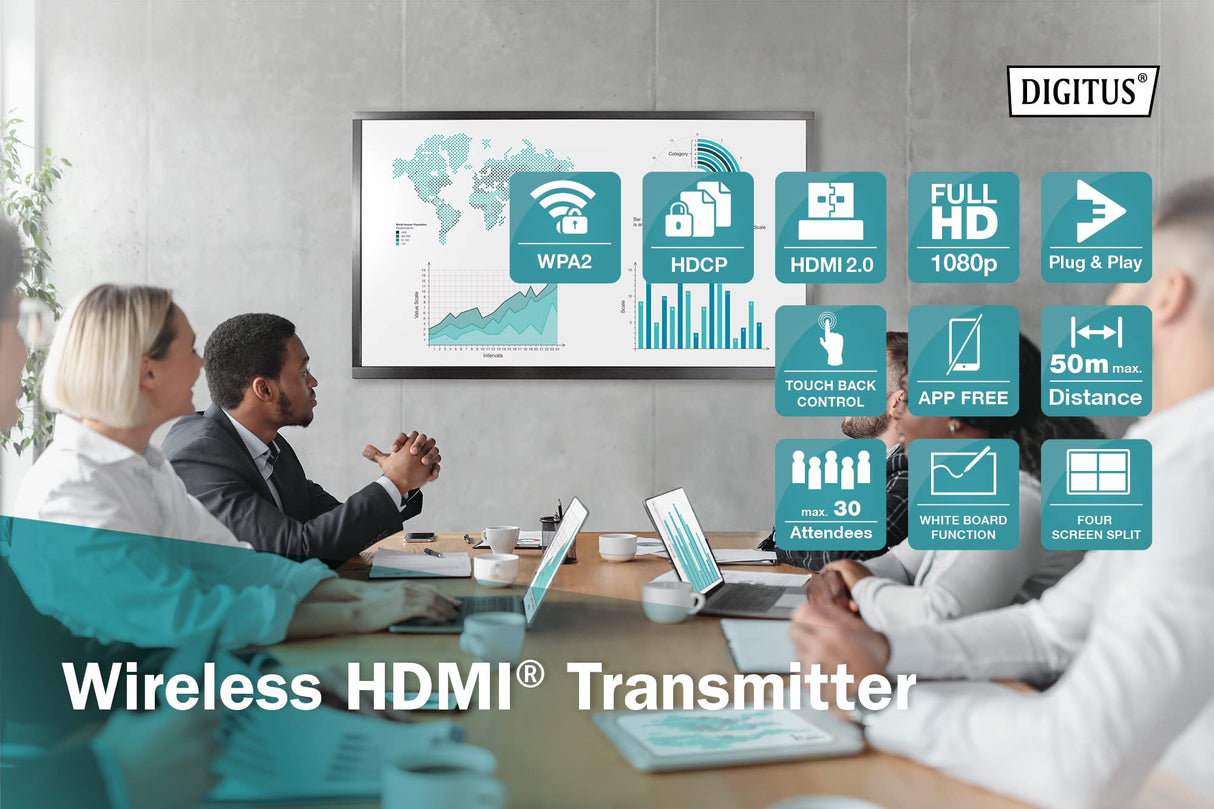 DIGITUS DS-55322 Click & Present Pro - Transmisor HDMI para ampliación - Unidad transmisora HDMI para DS-55317 - No requiere controladores - True Plug & Play - Negro