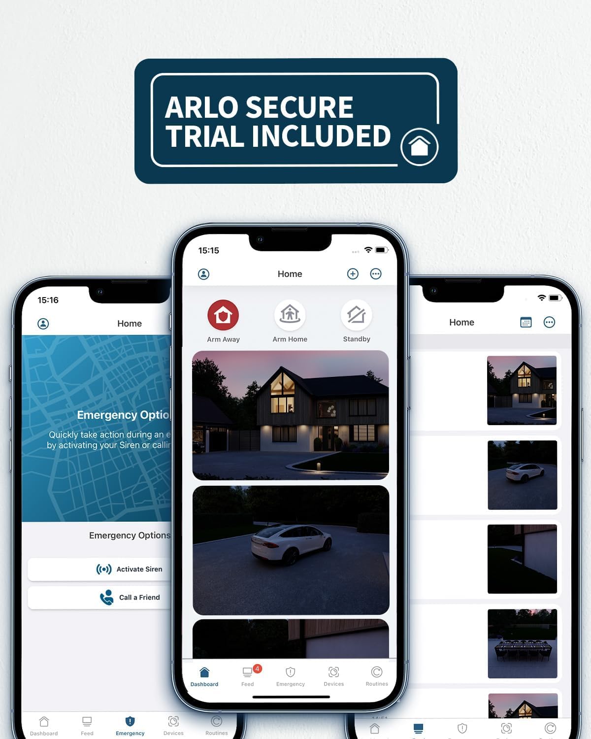 Arlo Pro 5 Camara de Vigilancia WiFi Exterior 2K + Smart Hub, Camara Vigilancia WiFi Interior, Sensor de Movimiento, Alarmas Para Casa, Visión Nocturna, Prueba Arlo Secure Incluida, 3 Cámaras, Blancas