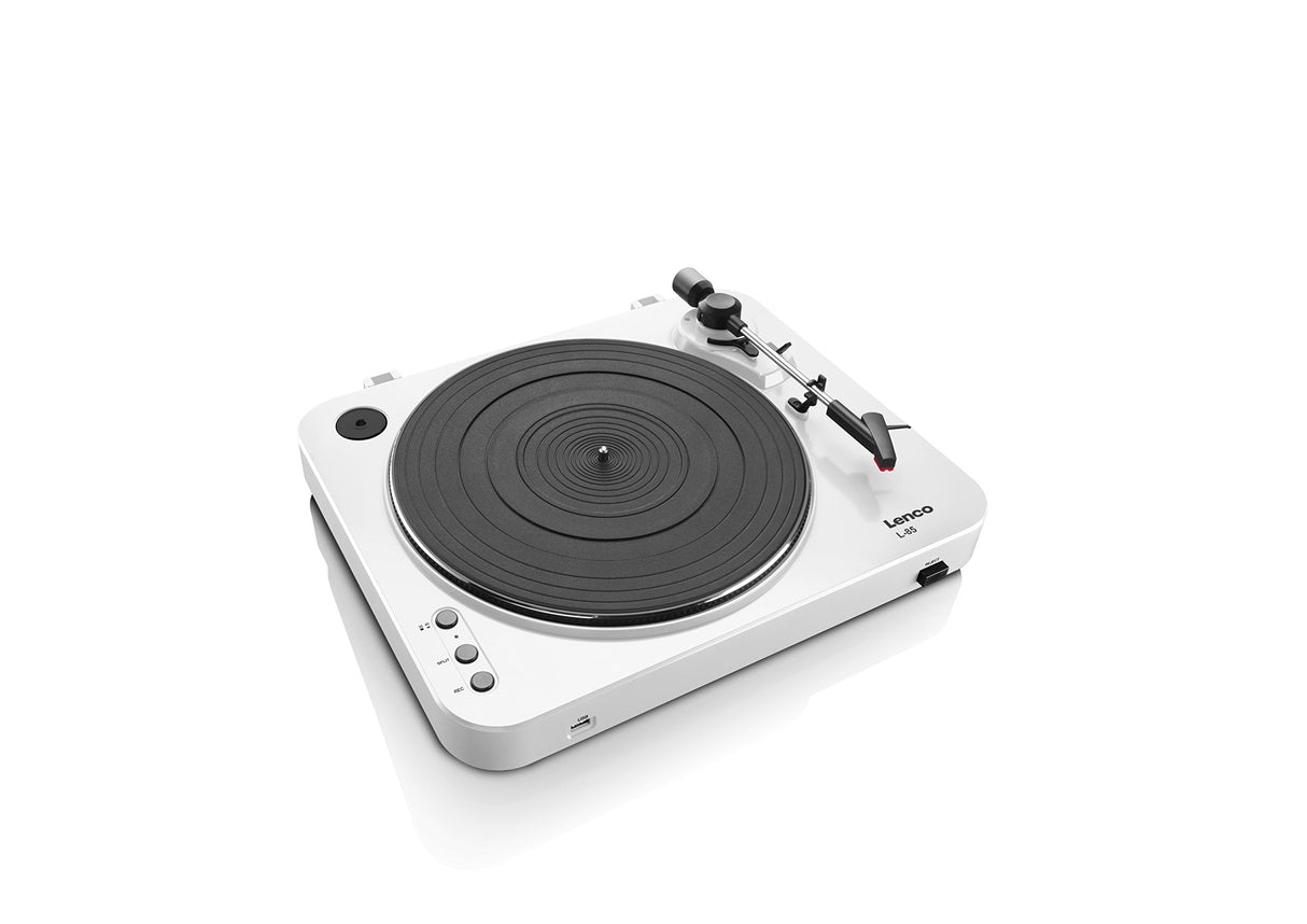 Lenco L-85 Tocadiscos con USB, Semi Automático, 33 45 RPM, Estereo, 12W, Blanco