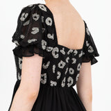 Lovedrobe Women's Midaxi Dress Ladies Animal Sequin Embellished Short Puff Sleeve Square Neck A-Line for Evening Party Cocktail Vestido, Black, 40 para Mujer
