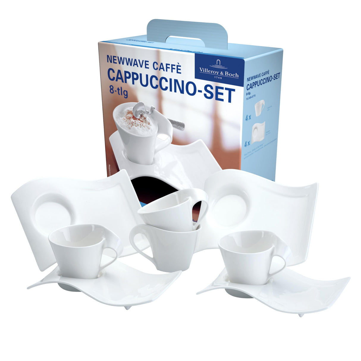 Villeroy & Boch NewWave Juego de Cappuccino, 8 pz, Porcelana, Blanco, 8 Unidad (Paquete de 1), 4