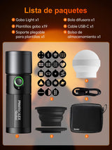 Antorcha LED Video, Rollei Photoolex GOBO Light de 4 Colores y 19 Accesorios para Efectos de Iluminación Creativo, Foco Fotografía con Batería 8400 mAh Difusor Incluido, Luz-Video-Foco-RGB-Fotografía