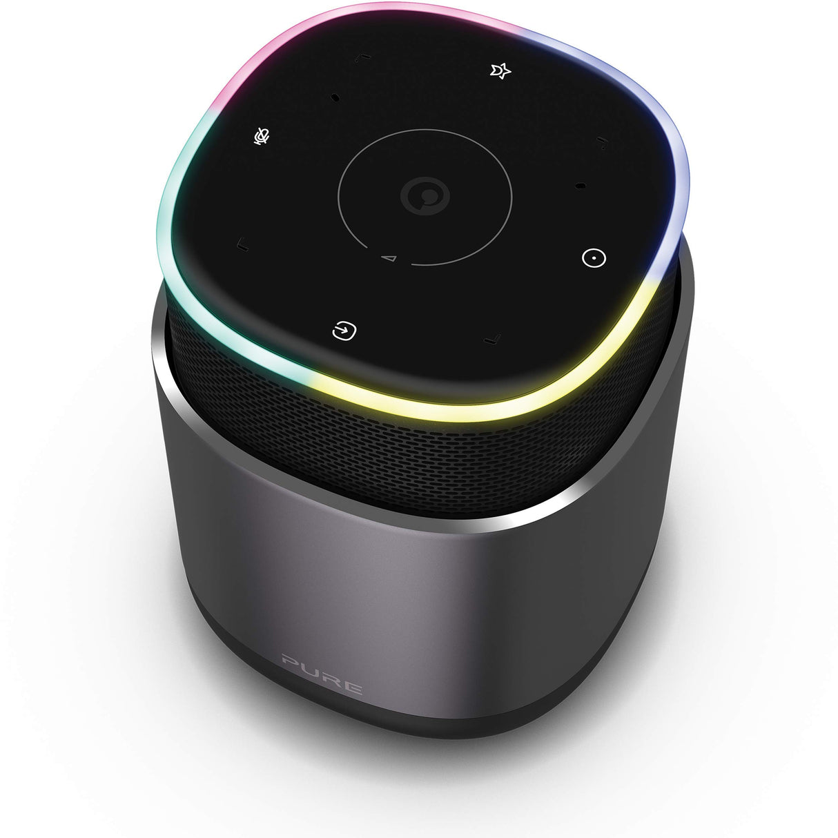 Pure DiscovR Altavoces Bluetooth con Alexa Incorporado, Multiroom, Carga rápida, Sonido de 360 Grados, 15 Horas de duración de la batería, Radio por Internet y privacidad Mejorada Grafito/Negro