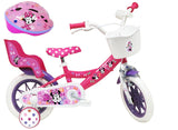A.T.L.A.S. Bicicleta Infantil de 12 Pulgadas Minnie de Disney Equipada con 1 Freno, Cesta Delantera, Soporte para muñeca Trasera, Guardabarros + Casco Incluido niña, Niñas, Rosa, 12''