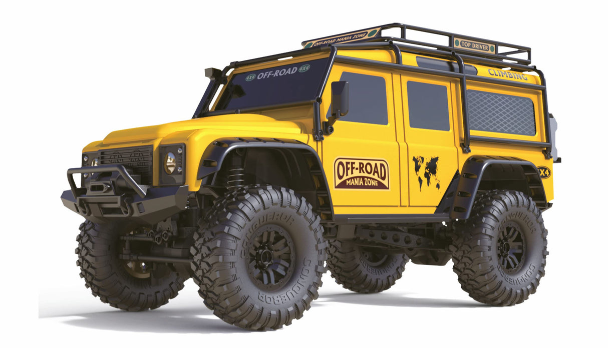 Amewi Dirt Climbing SUV Safari Crawler 4WD 1:10 RTR Incluye batería, Mando a Distancia, Cable de Carga, Amarillo