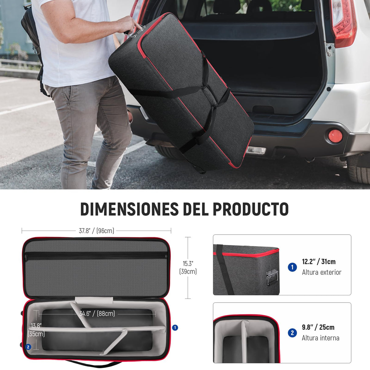 Neewer Maletín con Ruedas para Equipo de Estudio fotográfico, con Ruedas, Correas, Compartimento Acolchado, asa para Soportes de luz, estroboscópicos, Accesorios de fotografía, Red, 96x39x31cm,