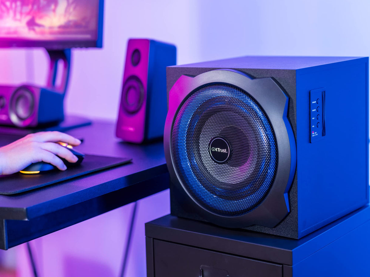Trust Gaming GXT 658 Tytan 5.1 Sistema de Altavoces con Iluminación LED y Sonido Envolvente, Altavoz Alámbrico, Speaker para PC, Ordenador Portátil, Smart TV, Consola - Negro