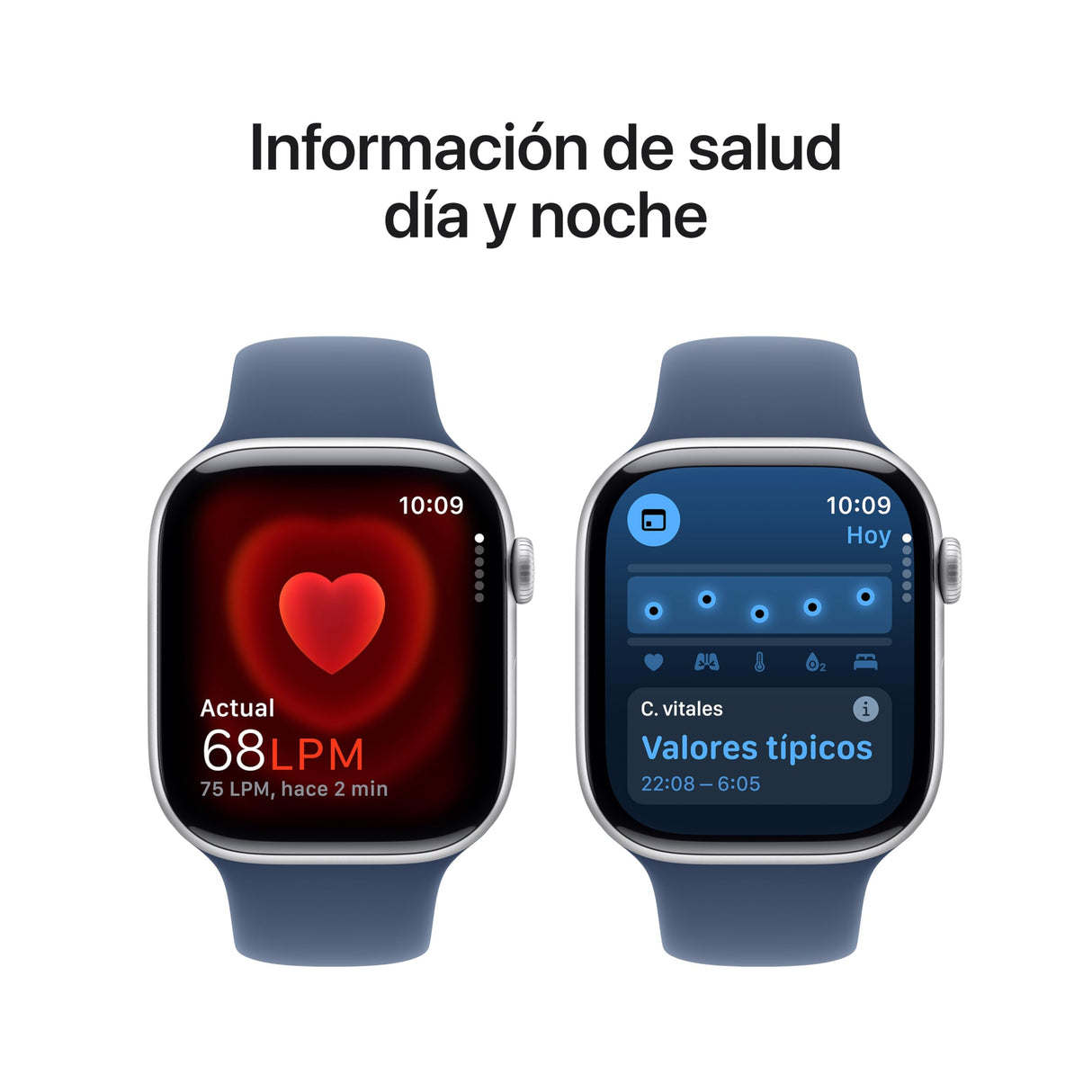 Apple Watch Series 10 GPS Smartwatch con Caja de Aluminio Plata de 46 mm y Correa Deportiva Azul Denim - Talla M/L. Monitor de entreno, App ECG, Pantalla Retina Siempre Activa