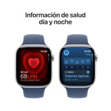 Apple Watch Series 10 GPS + Cellular Smartwatch con Caja de Aluminio Plata de 46 mm y Correa Deportiva Azul Denim - Talla S/M. Monitor de entreno, App ECG, Pantalla Retina Siempre Activa