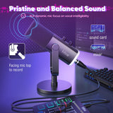 FIFINE XLR Streaming Micrófono Dinámico de Podcast, Mezclador de Audio, RGB Streaming Gaming Audio Mixer PC con Interfaz de XLR (AM8 + SC3)