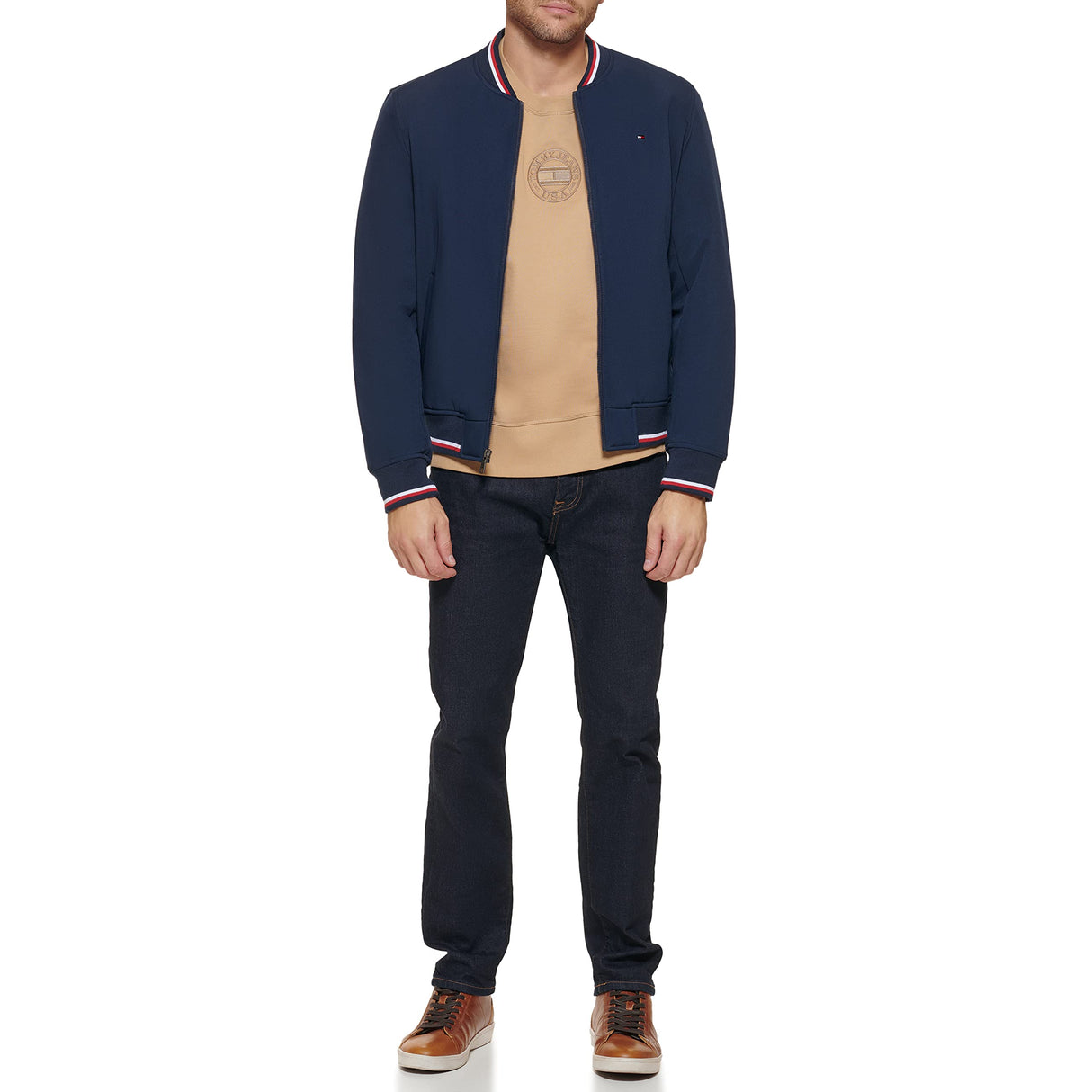Tommy Hilfiger Chaqueta Bomber Ligera de Punto Acanalado Varsity, Midnight Soft Shell, XXXL para Hombre
