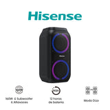 Hisense HP160 Party Rocket - Altavoz Portatil, Modo Karaoke, 160W, 5 Efectos de Luz, Batería de hasta 12 Horas de Duración, Modo Dual (2 Altavoces), Plug and Play, Bluetooth, AUX, USB, IPX4