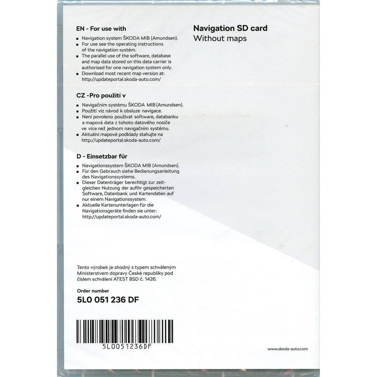 Skoda 5L0051236DF - Tarjeta de Memoria SD (32 GB, Solo para navegador MIB1/MIB2 Amundsen/Columbus, no Incluye Tarjetas de navegación)