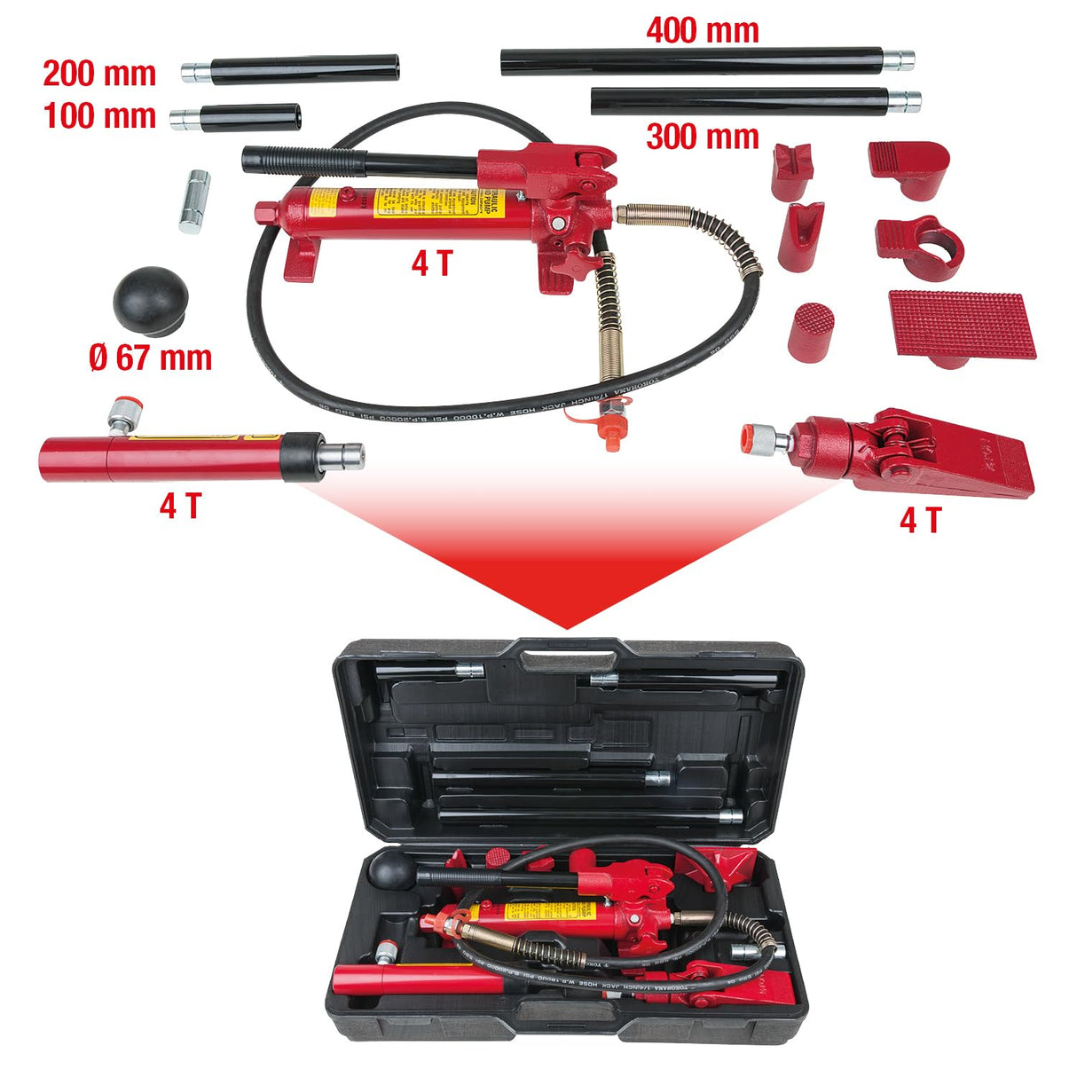 KS Tools 160.0445 Juego de herramientas hidráulicas de enderezado de chasis, 4 t