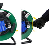 Electraline 49209 Enrollacables eléctrica de 25 m para campistas, camping, caravana, con toma CEE de 3 polos y enchufe industrial IEC - IP44, Verde/Negro