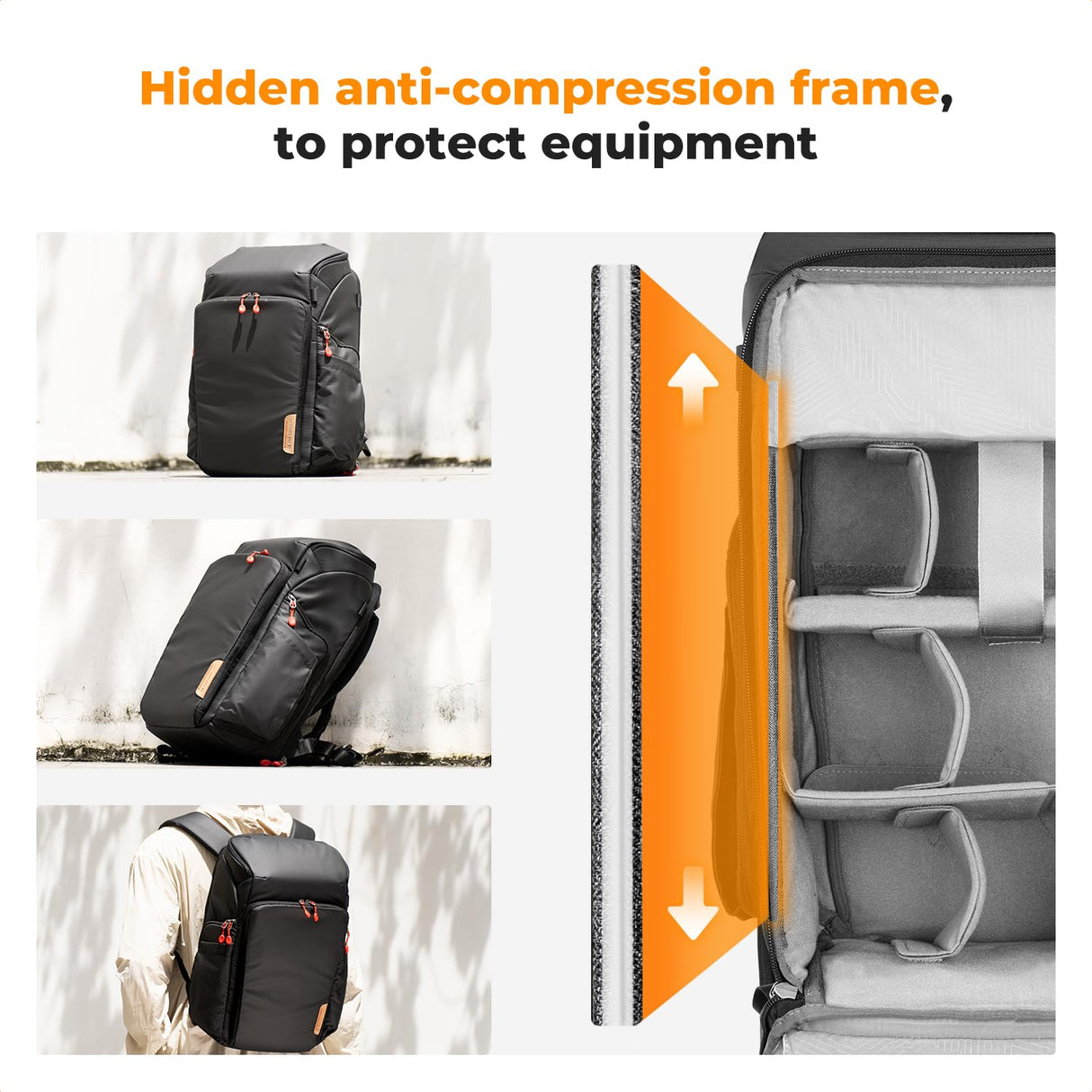 K&F Concept Mochila Cámara Profesional, Bolsa Fotógrafos Cámara Impermeable de Gran Capacidad para Camera Reflex Digital DSLR, Adecuado para viajes al aire libre senderismo fotografía Negro intenso