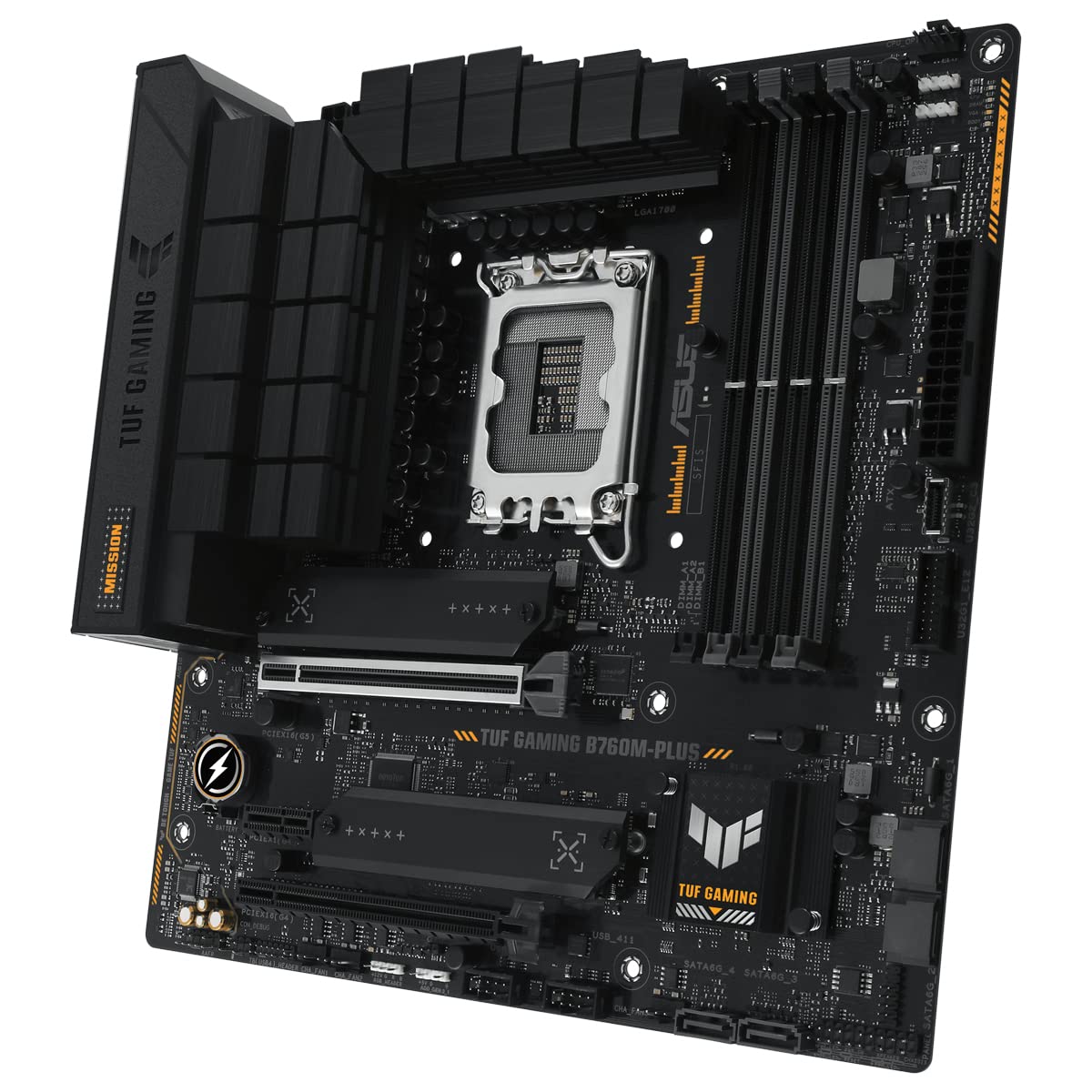 TUF GAMING B760M-PLUS - Placa base Intel B760 (LGA 1700) mATX con DDR5, ranura PCIe 5.0, 2x PCIe 4.0 M.2, 12+1 DrMOS, Realtek 2.5Gb Ethernet, DisplayPort, HDMI, USB 3.2 Gen 2 Tipo C frontal, Aura Sync