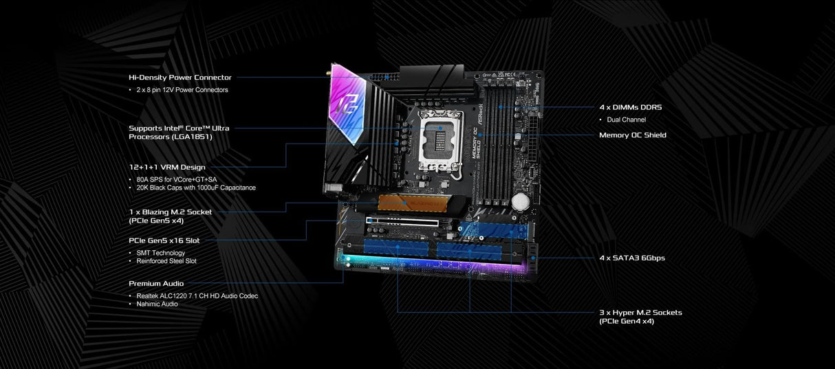 ASRock Phantom Gaming B860M Lightning WiFi 6E Intel Core Ultra B860 LGA1851 DDR5 8933 MHz 256GB M.2 Micro ATX Motherboard Thunderbolt SATA3 6.0 GB/s PCIe 5.0