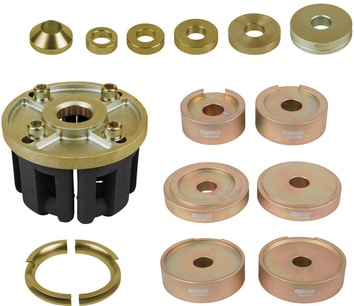 KS Tools 440.0650 Herramienta universal para montaje y desmontaje de rodamiento de rueda atornillado y compacto, 33 pzs