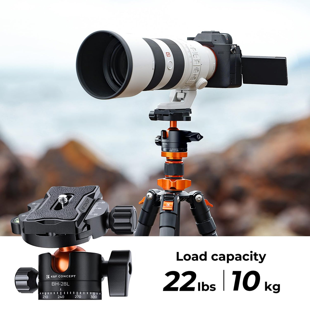 K&F CONCEPT Trípode Cámara Carbono 172CM Trípode Ligero Fotografía Professional de Viaje 360° Rótula de Bola y Placa de Liberación para Cámara DSLR (1.32KG)